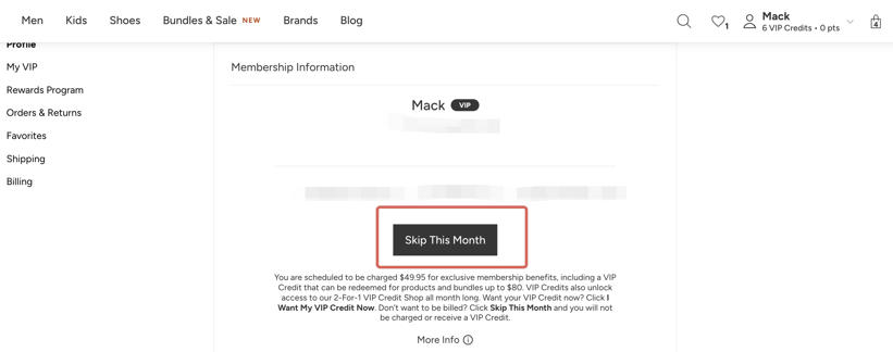 skip the month button after login into website